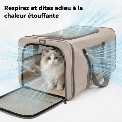 Sac à roulettes pliable pour chat avec maille respirante et un chat à l’intérieur