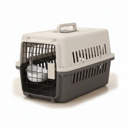 Caisse de transport chat 10kg Noir et gris [plaque d’isolation d’urine + bol suspendu + trois couches jetables]