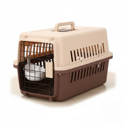 Caisse de transport chat 10kg Marron [plaque d’isolation d’urine + bol suspendu + trois couches jetables]