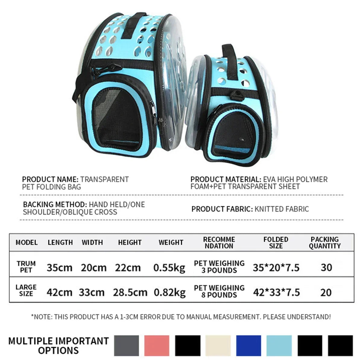 guide taille sac transport transparent chat